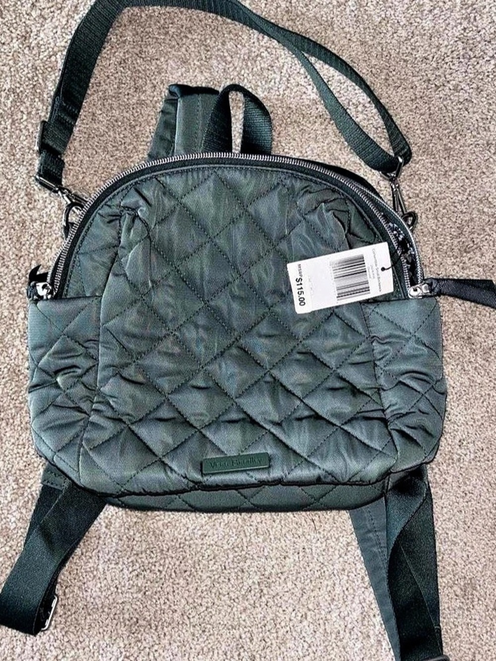 Vera Bradley Convertible Small Backpack in Performance Twill Green & Black